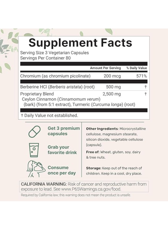 Micro Ingredients Berberine with Ceylon Cinnamon, Chromium, & Turmeric, 240 Veggie Capsules | Berberine HCl Supplement + Turmeric Root & Cinnamon Bark Extract | Non-GMO, Gluten Free - Image 5